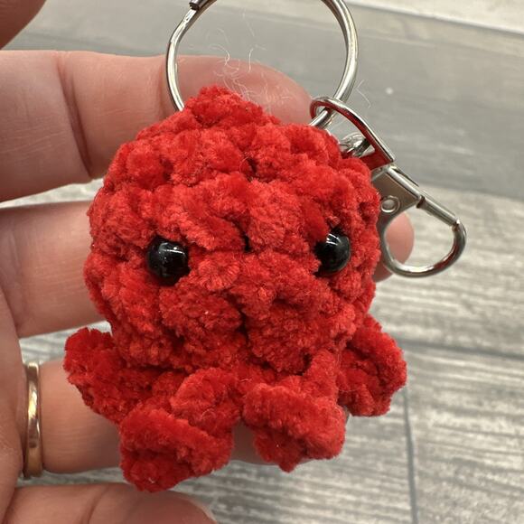 Handmade Crocheted Amigurumi Red Octopus Keychain {RR} - Picture 2 of 8